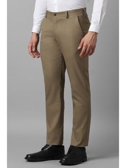 Louis Philippe - Men Khaki Slim Fit Solid Flat Front Formal Trouser