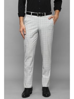 Louis Philippe - Men Grey Slim Fit Check Flat Front Formal Trouser