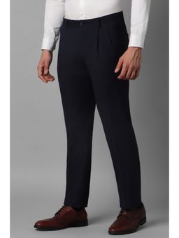 Louis Philippe - Men Navy Blue Regular Fit Solid Pleated Formal Trouser