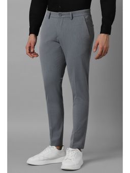 Louis Philippe - Men Grey Slim Fit Solid Flat Front Casual Trouser