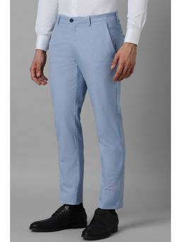 Louis Philippe - Men Blue Slim Tapered Fit Solid Flat Front Formal Trouser
