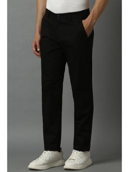 Louis Philippe - Men Black Slim Tapered Fit Textured Flat Front Casual Trouser