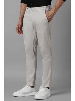 Louis Philippe - Men Grey Smart Fit Check Flat Front Casual Trouser