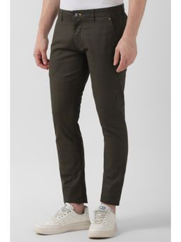 Peter England - Men Olive Check Low Skinny Fit Casual Trouser