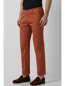 Peter England - Men Orange Solid Slim Fit Casual Trouser