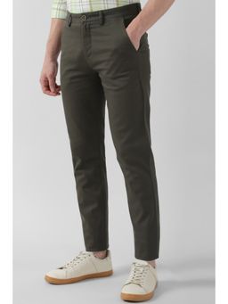 Peter England - Men Olive Solid Super Slim Fit Casual Trouser