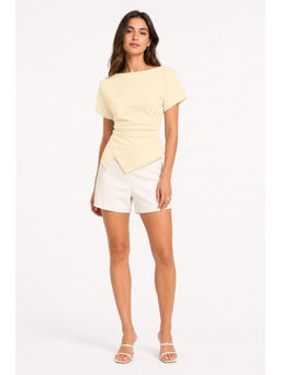 Cider - Cotton-Blend Boat Neck Ruched Asymmetrical Hem Tee