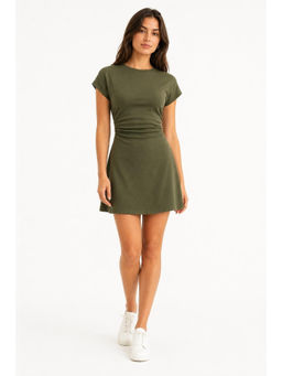 Cider - Cotton-Blend Round Neckline Ruched Mini Dress