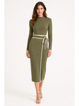 Cider - Turtleneck Belted Bowknot Knitted Dress