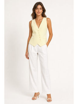 Cider - Linen-Blend V-Neck Solid Button Jacket Vest