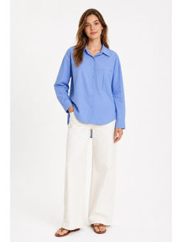 Cider - Cotton Collar Solid Long Sleeve Shirt