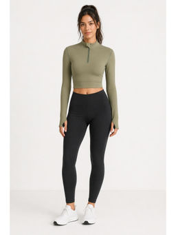 Cider - airy High Neck Solid Zipper Active Long Sleeve Top