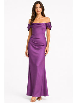 Cider - Satin Sculptural Ruched Off-Shoulder Mermaid Maxi Dress