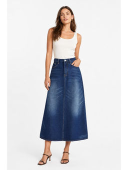 Cider - Denim Mid Waist Solid Pocket Skirt