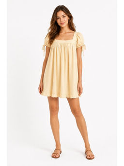 Cider - Square Neck Solid Ruffle Knotted Short Sleeve Blouse