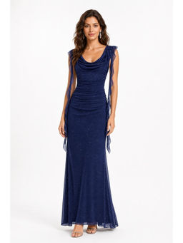 Cider - Cowl Neck Solid Ruffle Hem Ruched Maxi Dress