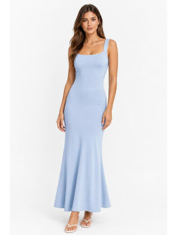 Cider - Scoop Neckline Solid Bowknot Backless Maxi Dress