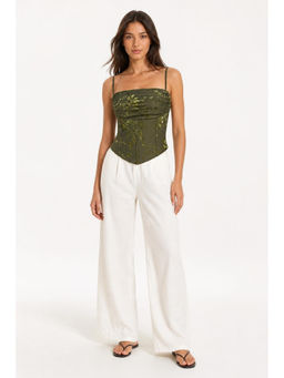 Cider - Mesh Abstract Ruched Corset Crop Cami Top