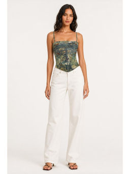 Cider - Mesh Abstract Ruched Corset Crop Cami Top
