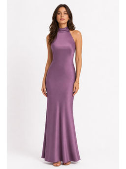 Cider - Satin Halter Neckline Backless Maxi Dress
