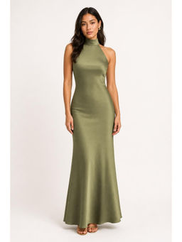 Cider - Satin Halter Neckline Backless Maxi Dress