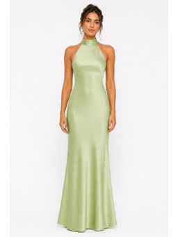 Cider - Satin Halter Neckline Backless Maxi Dress