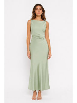 Cider - Satin Boat Neck Ruched Maxi Dress