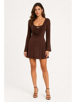Cider - Boat Neck Solid Backless Mini Dress
