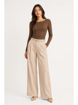 Cider - Boat Neck Long Sleeve Top & Mid Rise Straight Leg Trousers With Belt Set