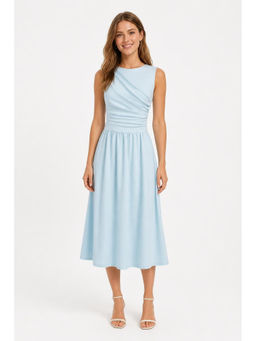 Cider - Round Neckline Ruched Maxi Dress