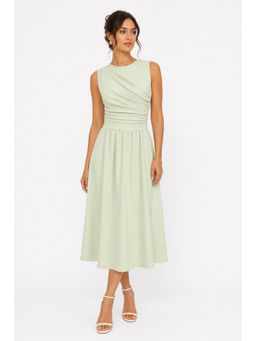 Cider - Round Neckline Ruched Maxi Dress