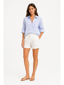 Cider - Cotton-Blend Collar Roll-Up Sleeve Shirt Bodysuit