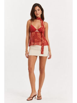 Cider - Chiffon Sweetheart Polka Dot Crop Cami Top With Scarf