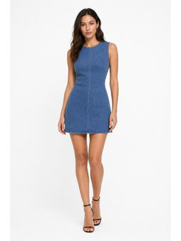 Cider - High Stretch Denim Ruched Zipper Mini Dress