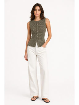 Cider - Round Neckline Stripe Button Through Top