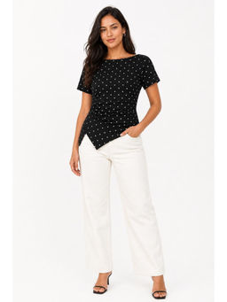 Cider - Cotton-Blend Boat Neck Ruched Asymmetrical Hem Tee Curve & Plus