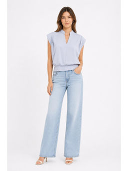 Cider - V-Neck Solid Pleated Crop Top