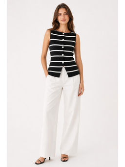 Cider - Knit Boat Neck Striped Button Split Vest