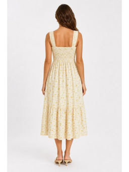 Cider - Square Neck Ditsy Floral Shirred Midi Dress