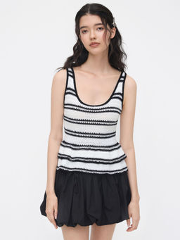 Cider - Knit Stripe Scoop Neckline Layered Ruffle Hem Tank Top