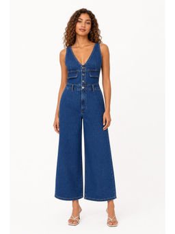 Cider - Denim V-Neck Knotted Wide Leg Jumpsuit Curve & Plus