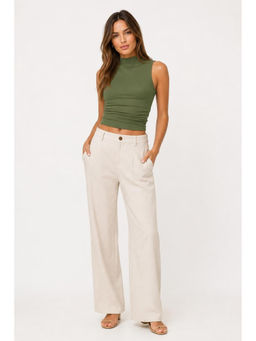 Cider - Solid High Neck Sleeveless Ruched Tank Top