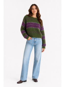 Cider - Round Neck Contrasting Stripe Knitted Crop Top