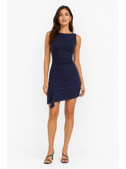 Cider - Boat Neck Button Ruched Mini Dress