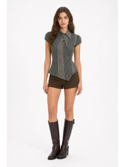Cider - Cotton-Blend Asymmetrical Button Two Tone Patched Shirt