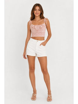 Cider - Square Neck Solid Lace Knotted Crop Cami Top