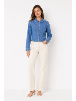 Cider - Denim Collar Cinched Waist Jacket