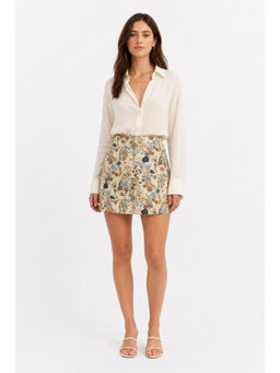 Cider - Jacquard Mid Rise Floral Zipper Mini Skirt