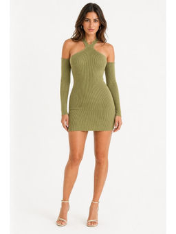 Cider - Knit Rib Halter Drop Shoulder Mini Dress
