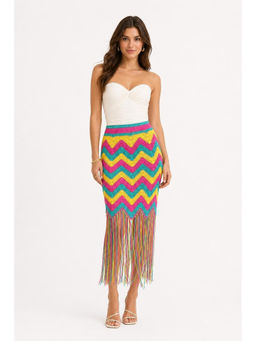 Cider - Boho Paisley Tassels Knit Skirt